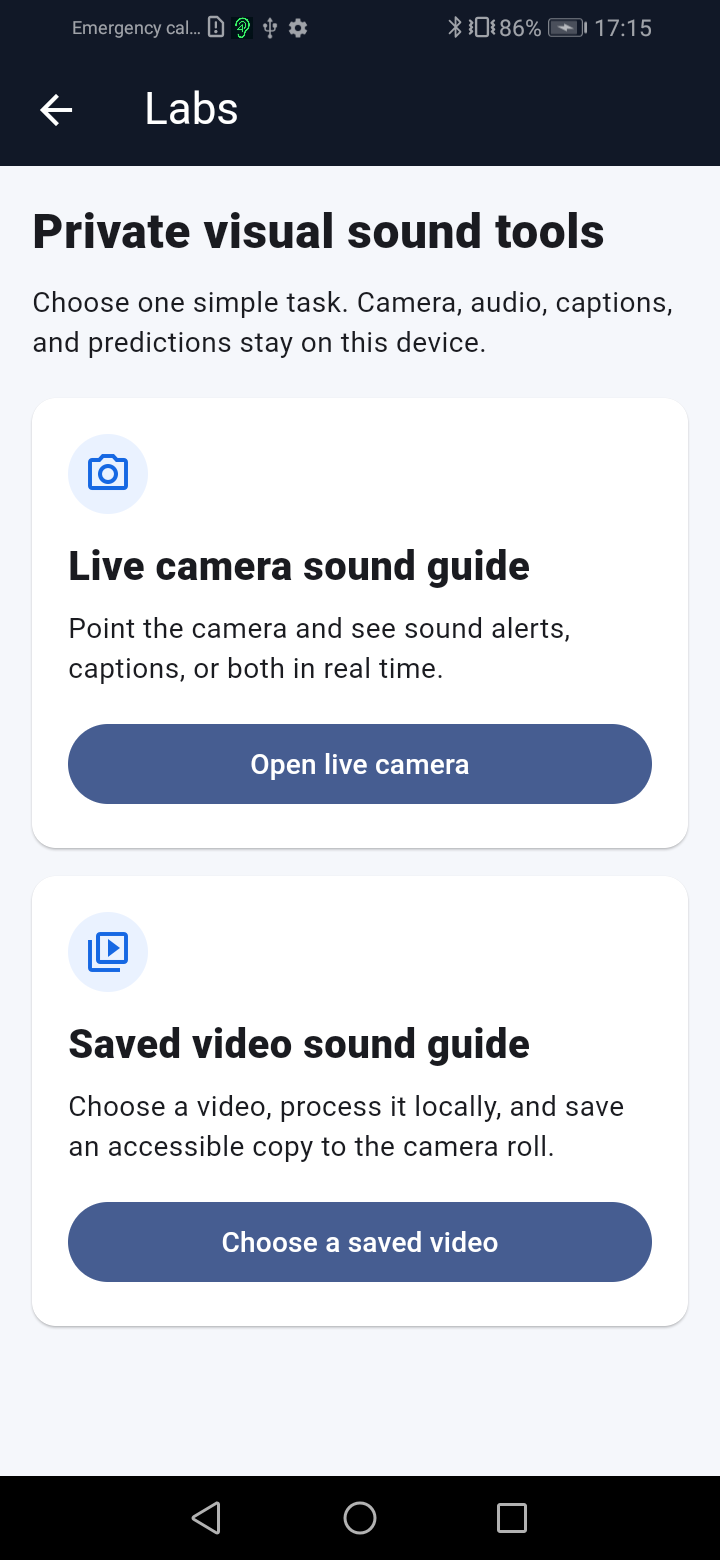 Hear4Me Labs with live camera and saved video sound guides