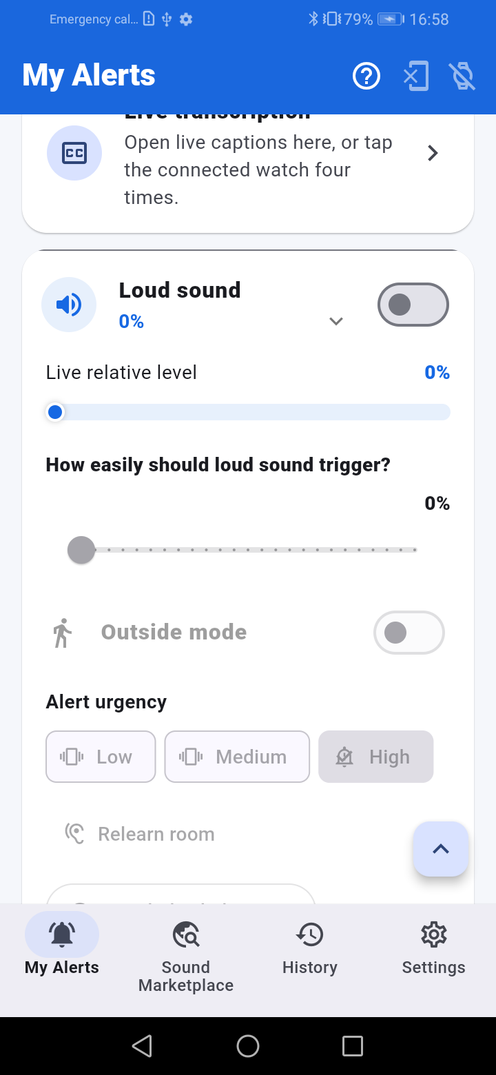 Loud Sound room calibration and sensitivity controls